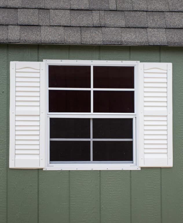 24x27 window with vinyl shutters on sheds in texas