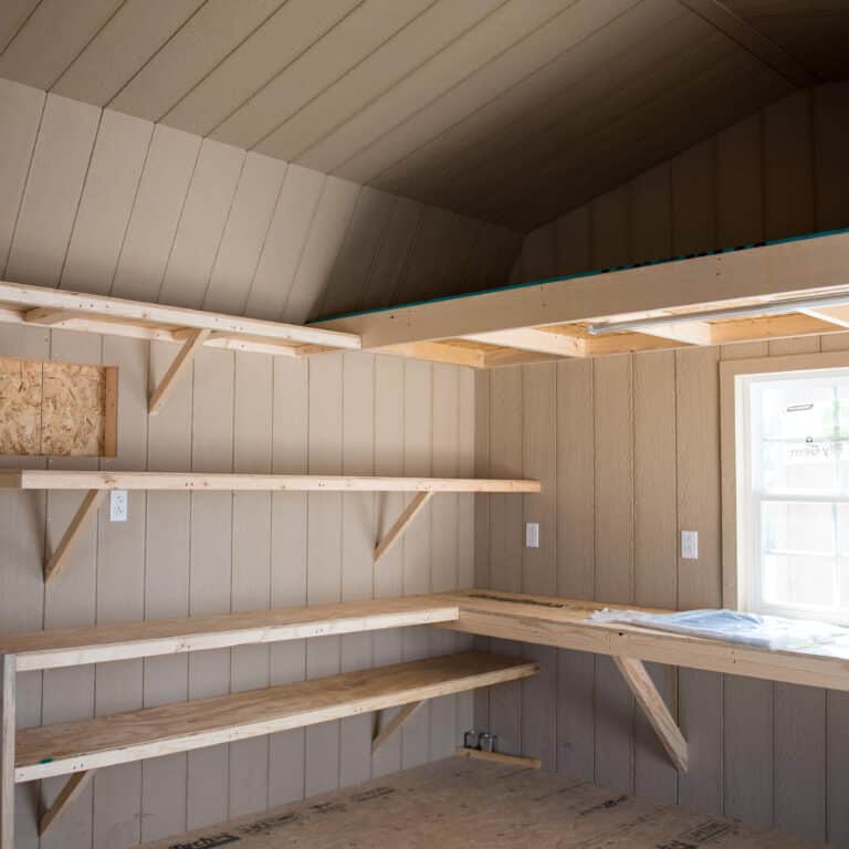 custom shelving options for sheds in texas
